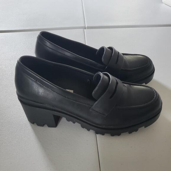 Y2K Mudd Loafers Womens Size 9 Black Chunky Lug Sole Penny Strap Heel Platform - Picture 2 of 10